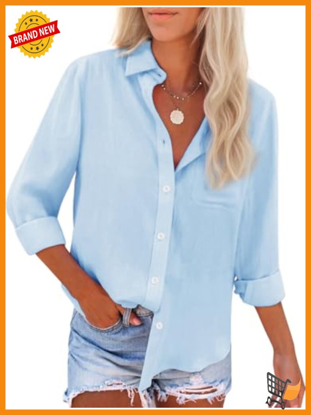 Women's 100% Cotton Button Down Shirt Long Sleeve Collared Tunic Work Blouse
